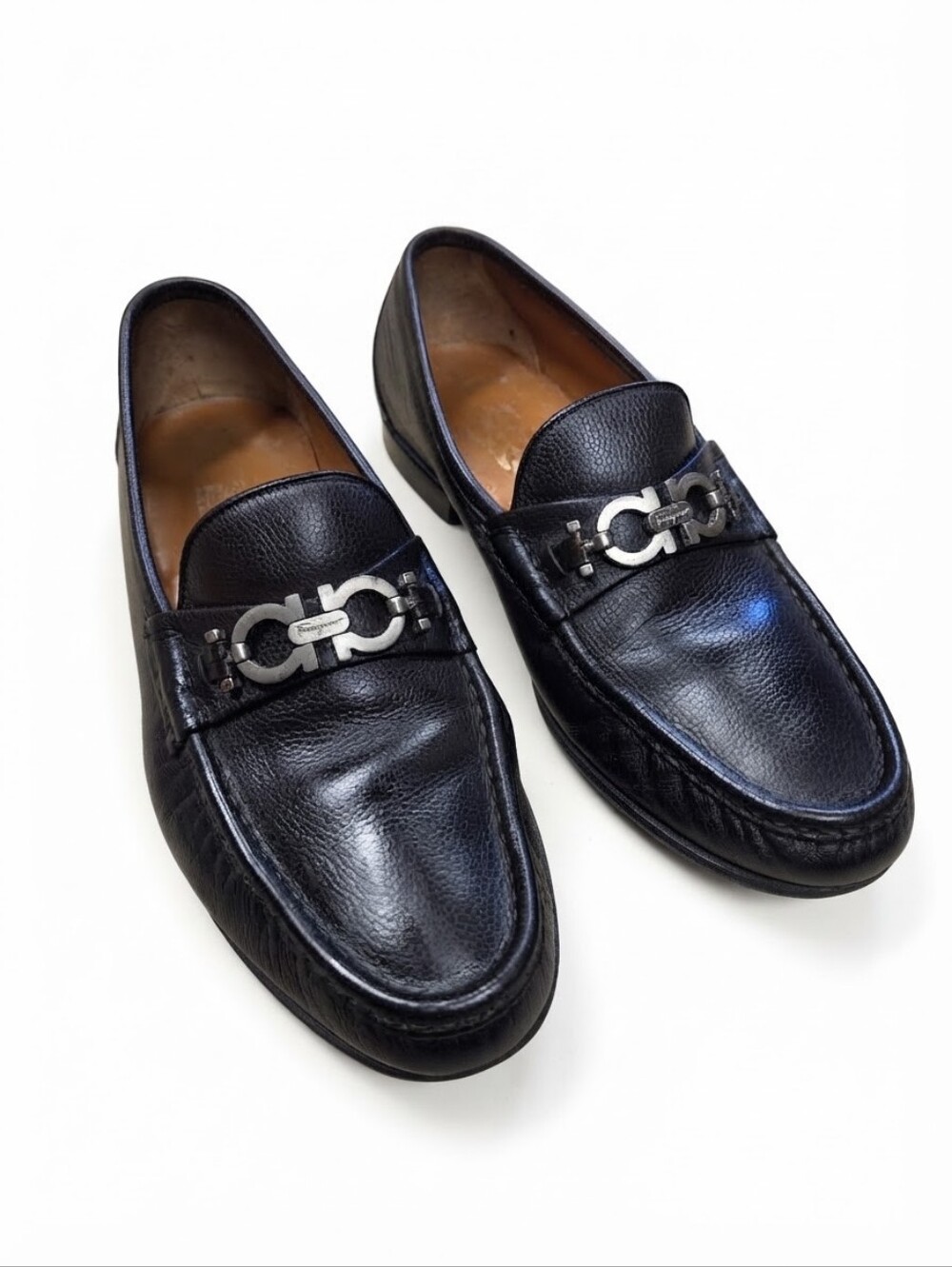 Salvatore Ferragamo Men's Black Leather Gancini Bit Loafers Size 8 EE Wide
